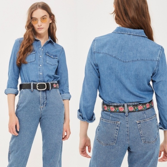 Topshop Tops - Topshop Moto Denim Button Down Shirt Long Sleeve